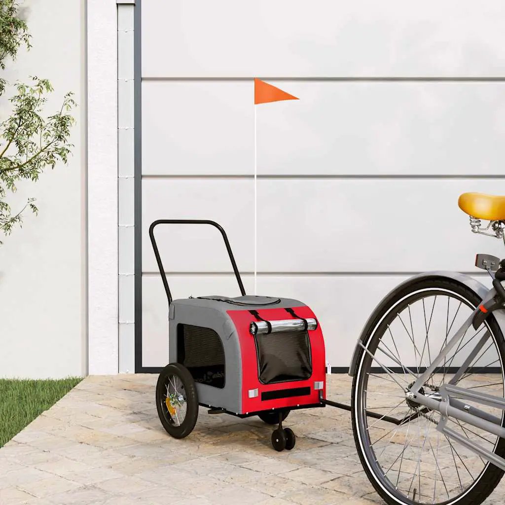vidaXL Pet Bike Trailer Red and Grey Oxford Fabric and Iron - from vidaXL