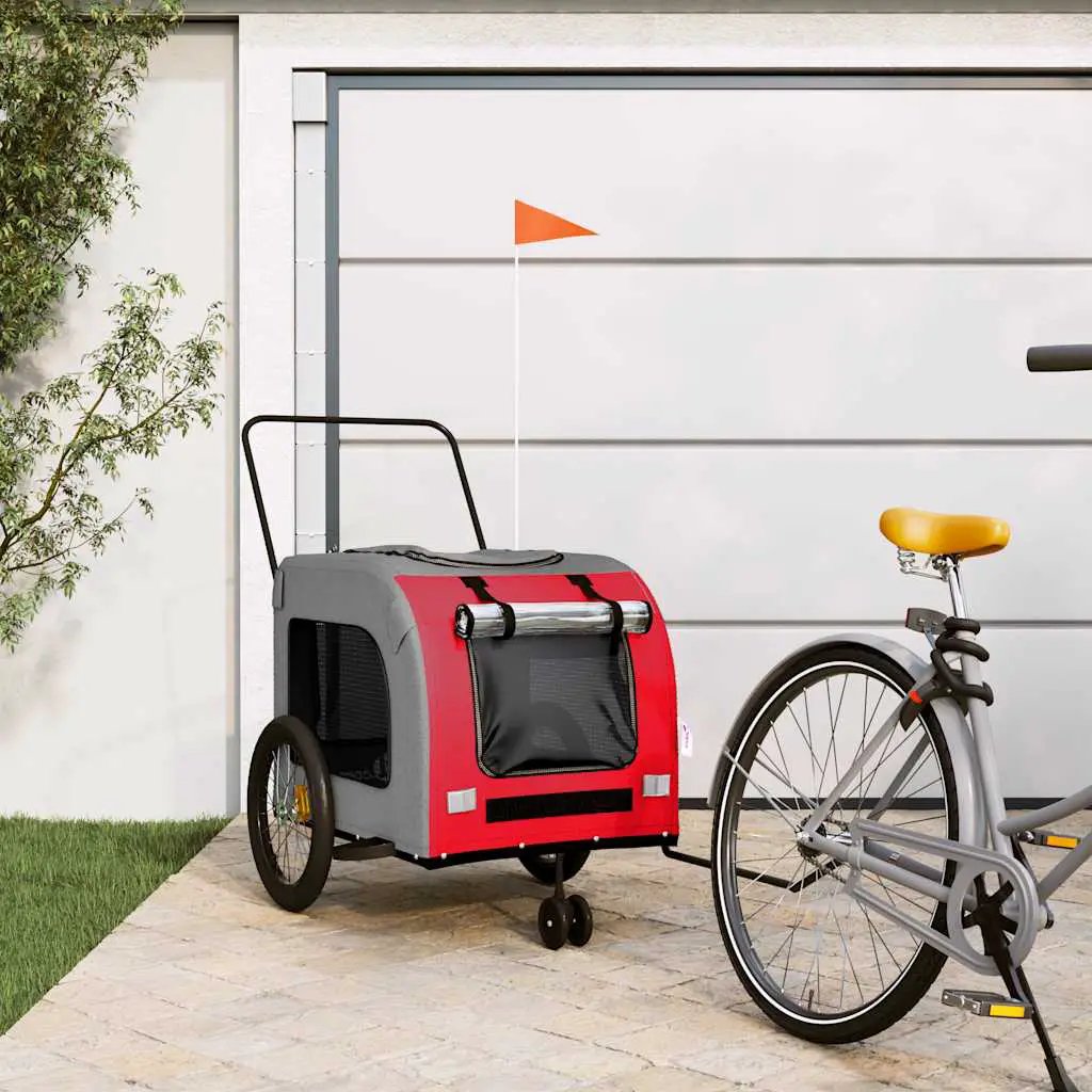 vidaXL Pet Bike Trailer Red and Grey Oxford Fabric and Iron - from vidaXL