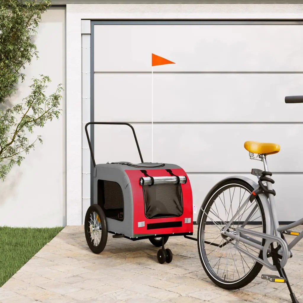 vidaXL Pet Bike Trailer Red and Grey Oxford Fabric and Iron - from vidaXL