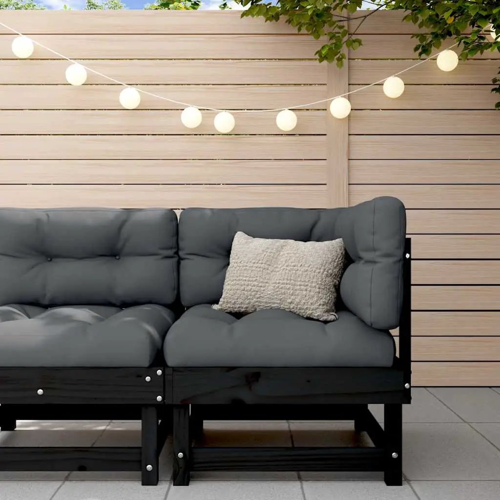 vidaXL vidaXL Corner Sofa with Cushions Black Solid Wood Pine - Garden Sofa Sets