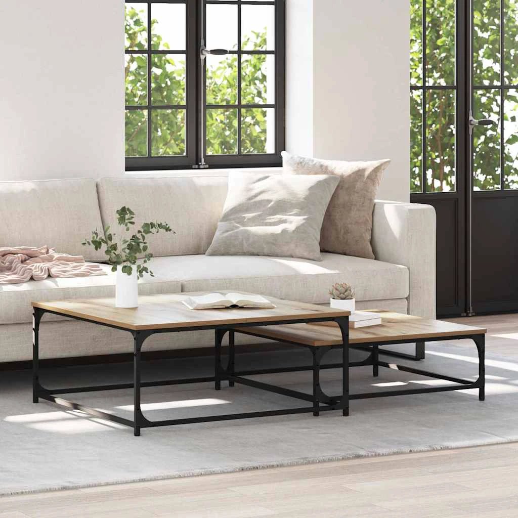VidaXL Coffee Table 2pc Engineered Wood Steel by vidaXL