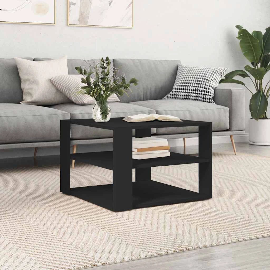 vidaXL vidaXL Coffee Table 58 by 58 by 40 cm Black Oak Engineered Wood Modern Living Room Decor - Coffee Table