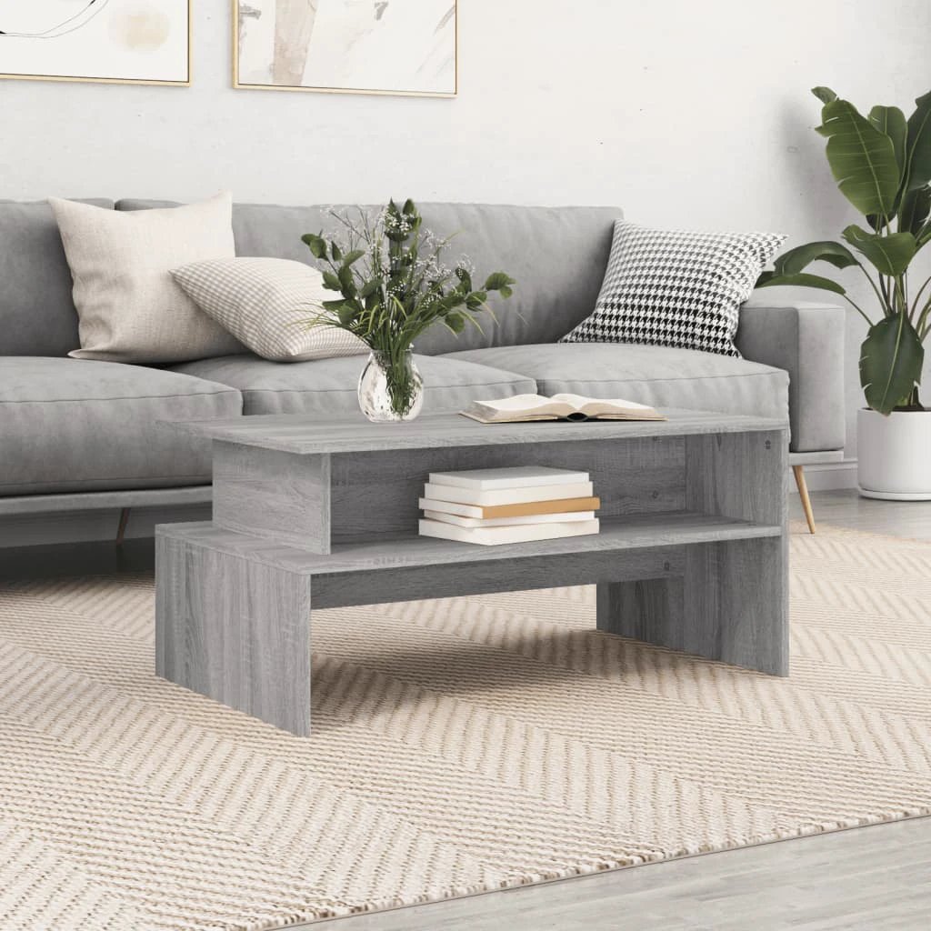 vidaXL Coffee Table 90 x 55 x 42.5 cm Engineered Wood Modern Rectangle Two-Tier Storage Living Room by vidaXL