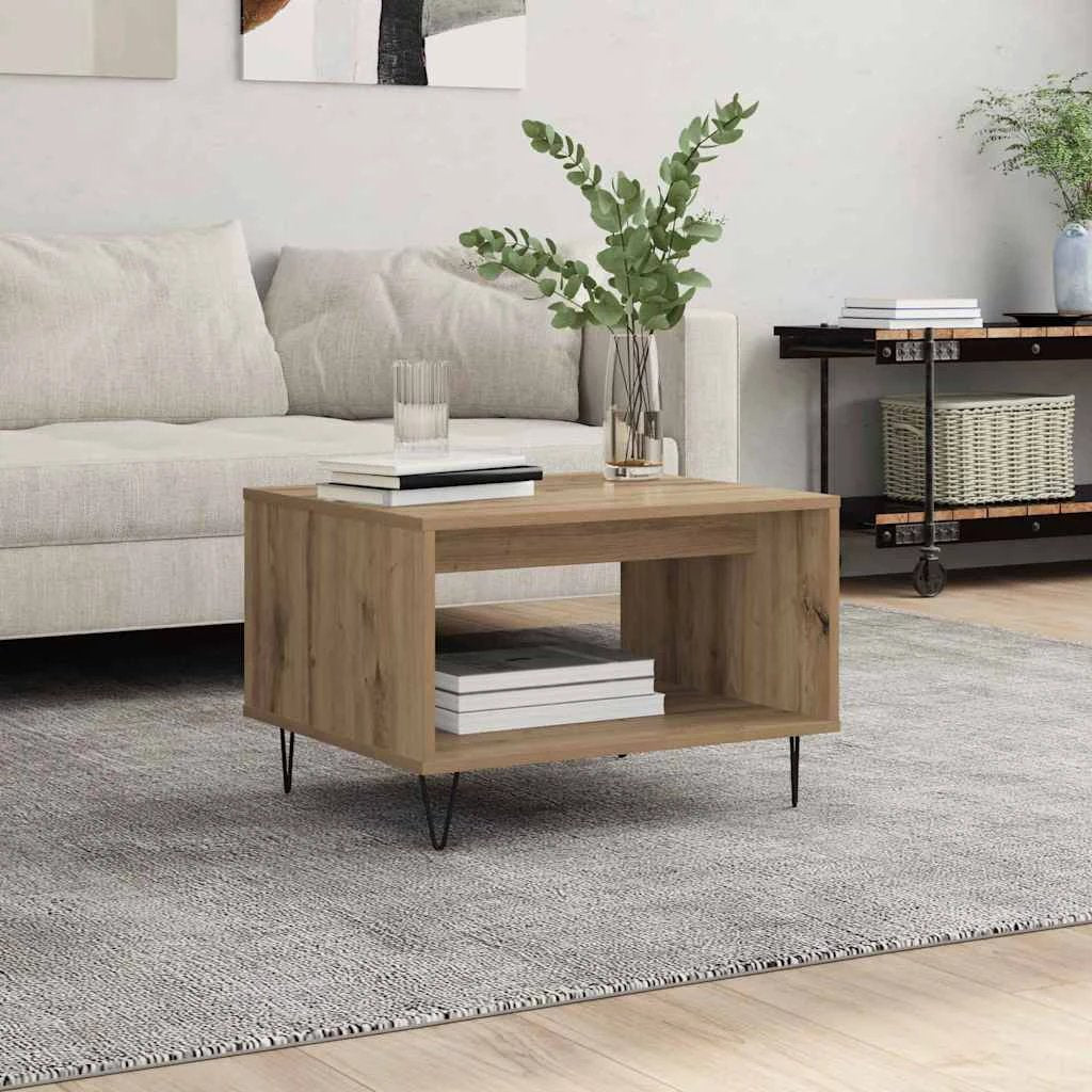 vidaXL Coffee Table 60x50x40 cm White Engineered Wood Open Shelf for Living Room by vidaXL