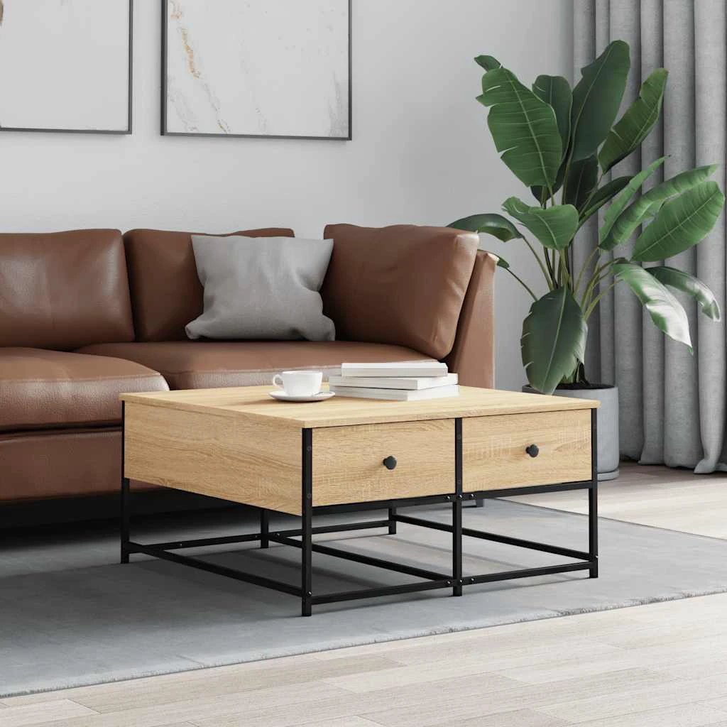 vidaXL Coffee Table 100x99x40 cm Engineered Wood With Drawers For Living Room Decor by vidaXL