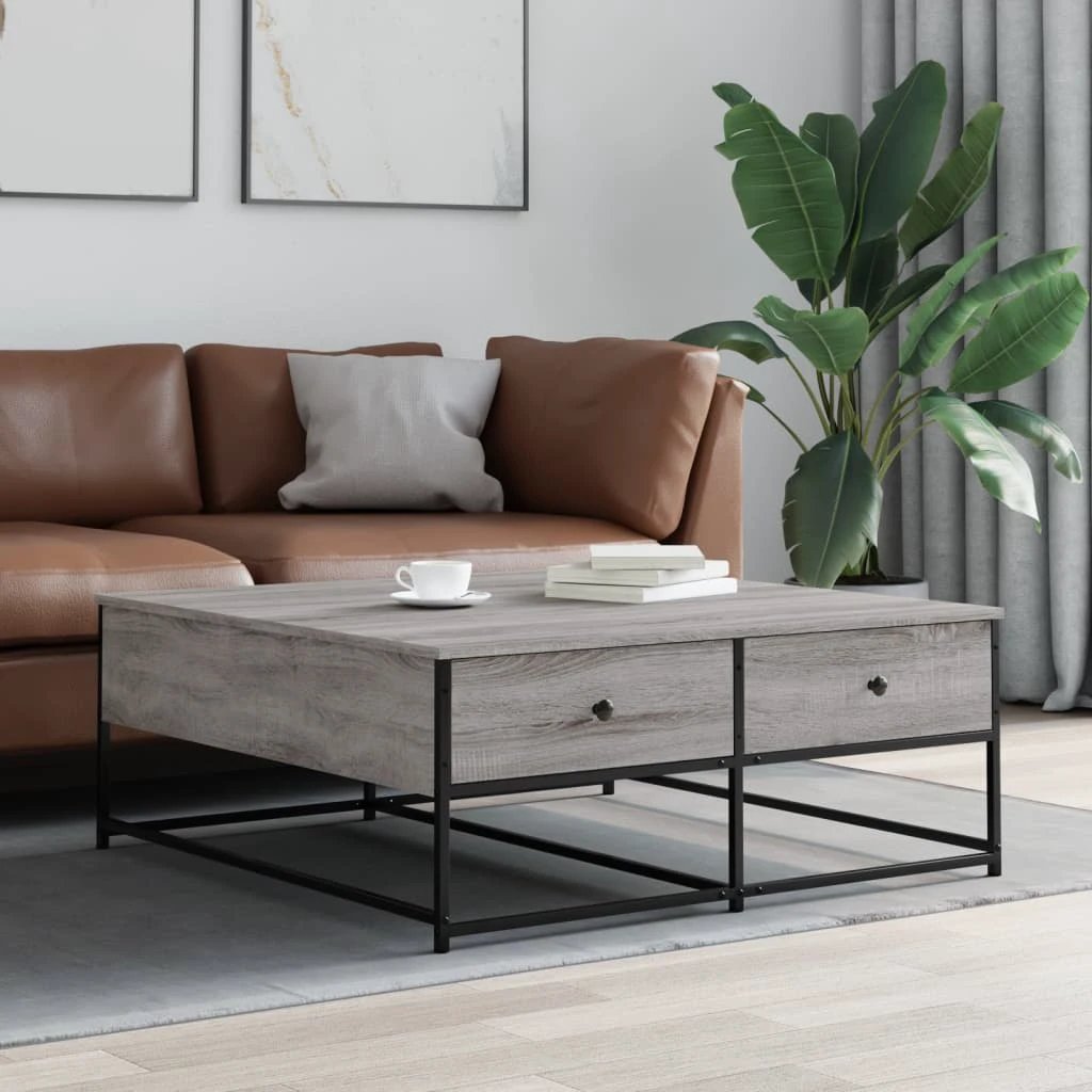 vidaXL Coffee Table 100x99x40 cm Engineered Wood With Drawers For Living Room Decor by vidaXL
