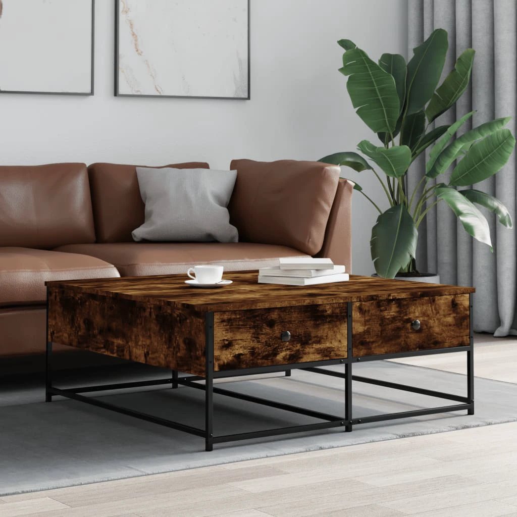 vidaXL Coffee Table 100x99x40 cm Engineered Wood With Drawers For Living Room Decor by vidaXL
