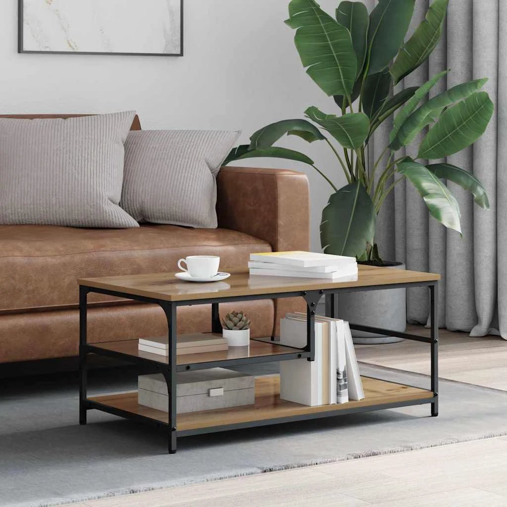VidaXL Coffee Table 90 x 49 x 40 cm Engineered Wood Rustic Industrial Two Tier Storage For Living Room by vidaXL