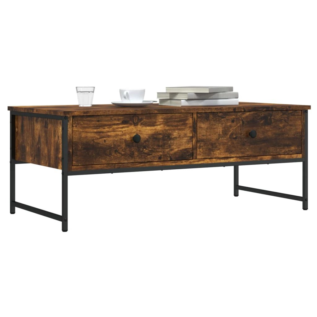 vidaXL VidaXL Coffee Table 101x49x39.5 Cm Engineered Wood Black Metal Frame Moisture Resistant Living Room - Coffee Table
