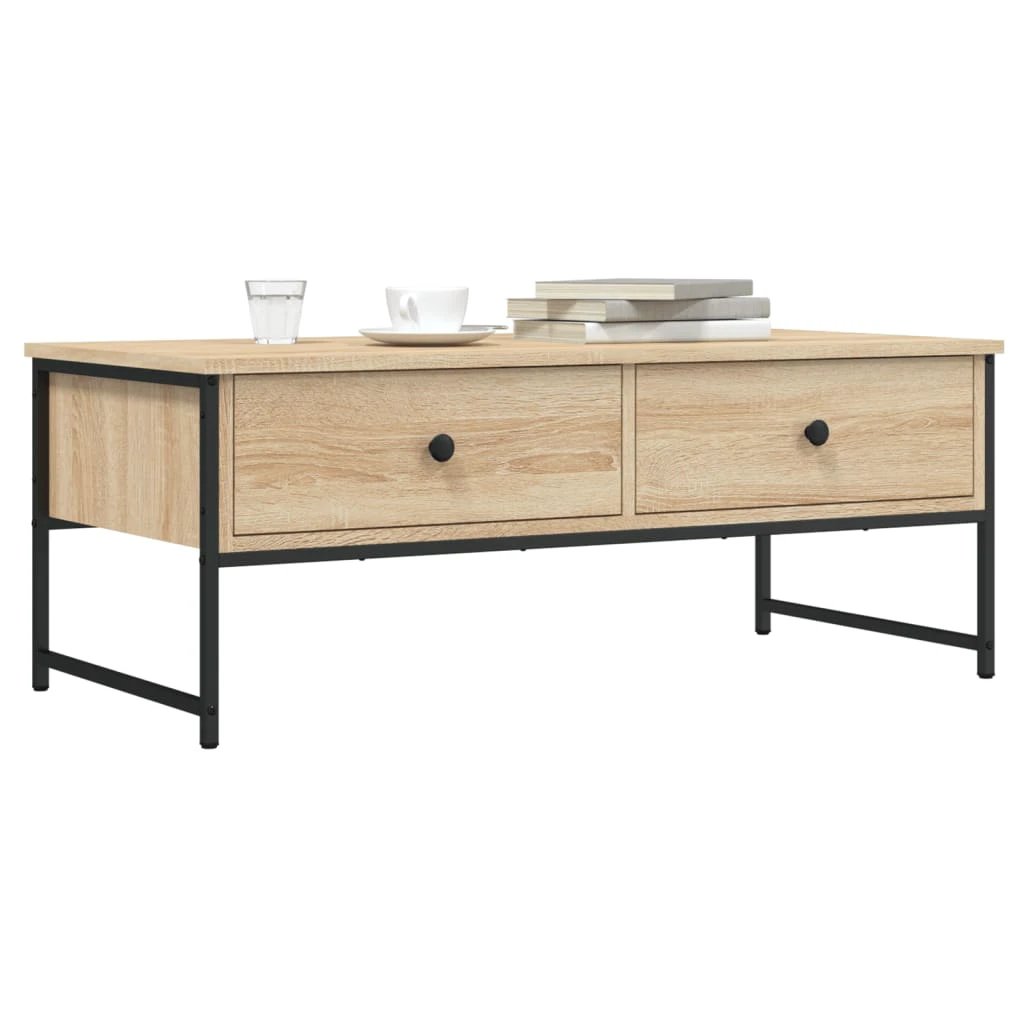 vidaXL VidaXL Coffee Table 101x49x39.5 Cm Engineered Wood Black Metal Frame Moisture Resistant Living Room - Coffee Table