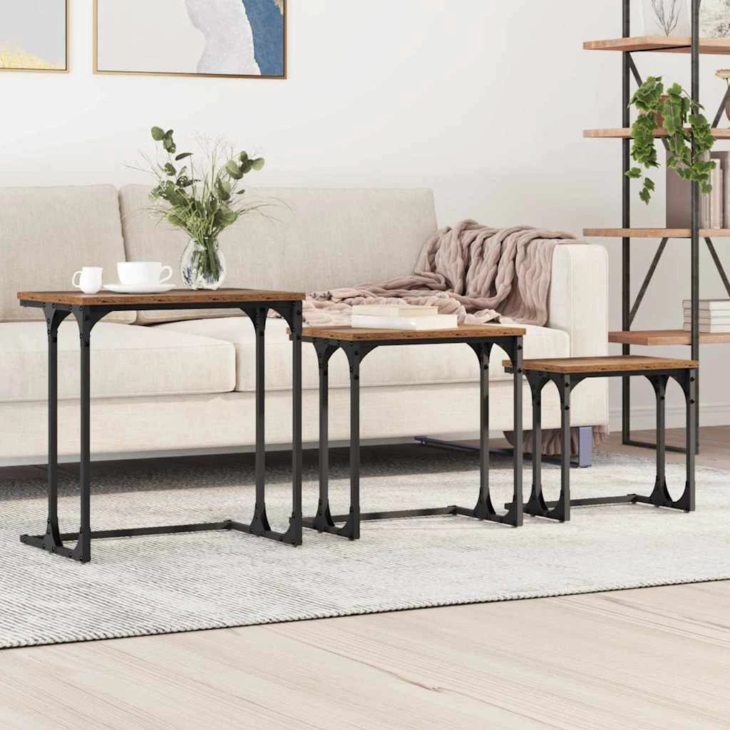 vidaXL vidaXL Nesting Coffee Tables 3pc Old Wood - Coffee Table