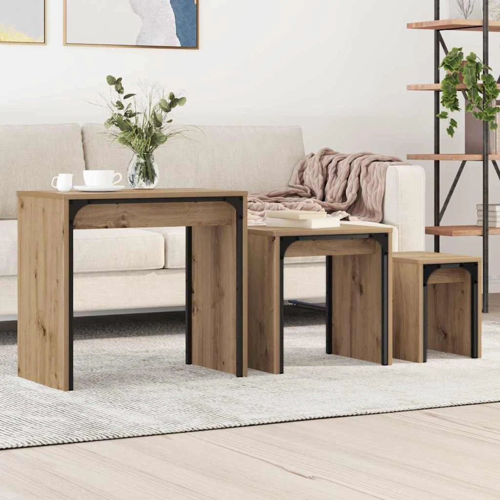 VidaXL Three Piece Nesting Coffee Tables Old Wood Engineered Wood Modern Living Room Decor by vidaXL