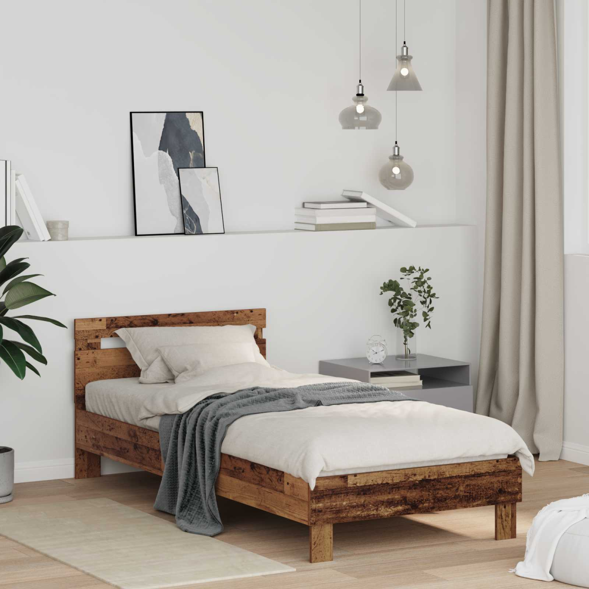 vidaXL Bed Frame Old Wood 203 x 95 x 70 cm Engineered Wood - from vidaXL