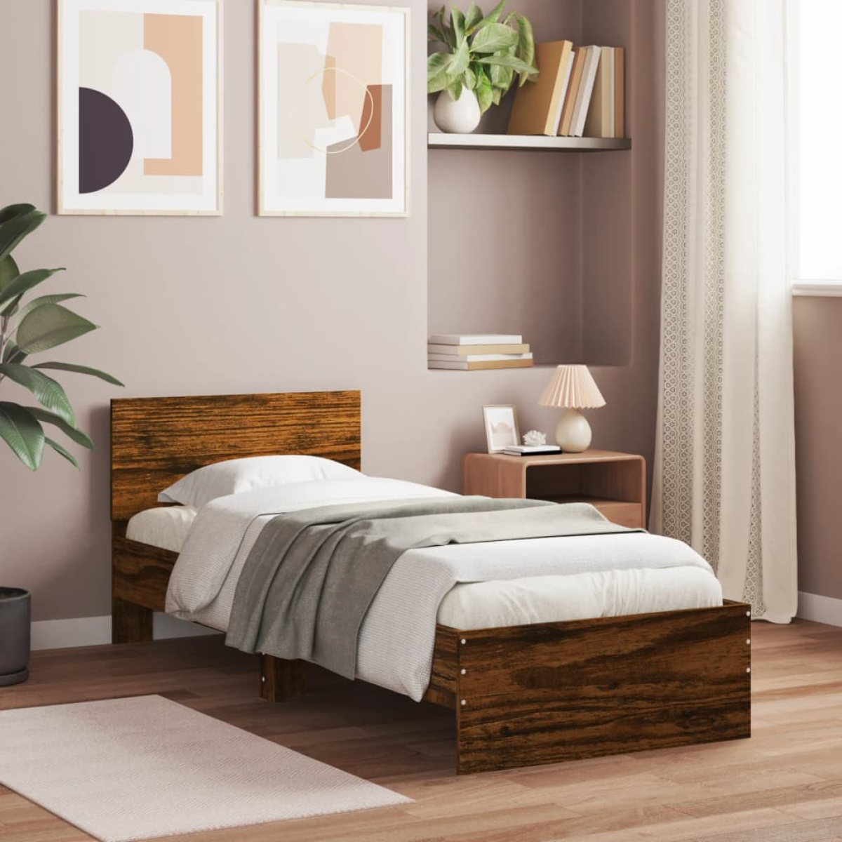 vidaXL Bed Frame with Headboard Old Wood 90 x 200 cm Engineered Wood - from vidaXL
