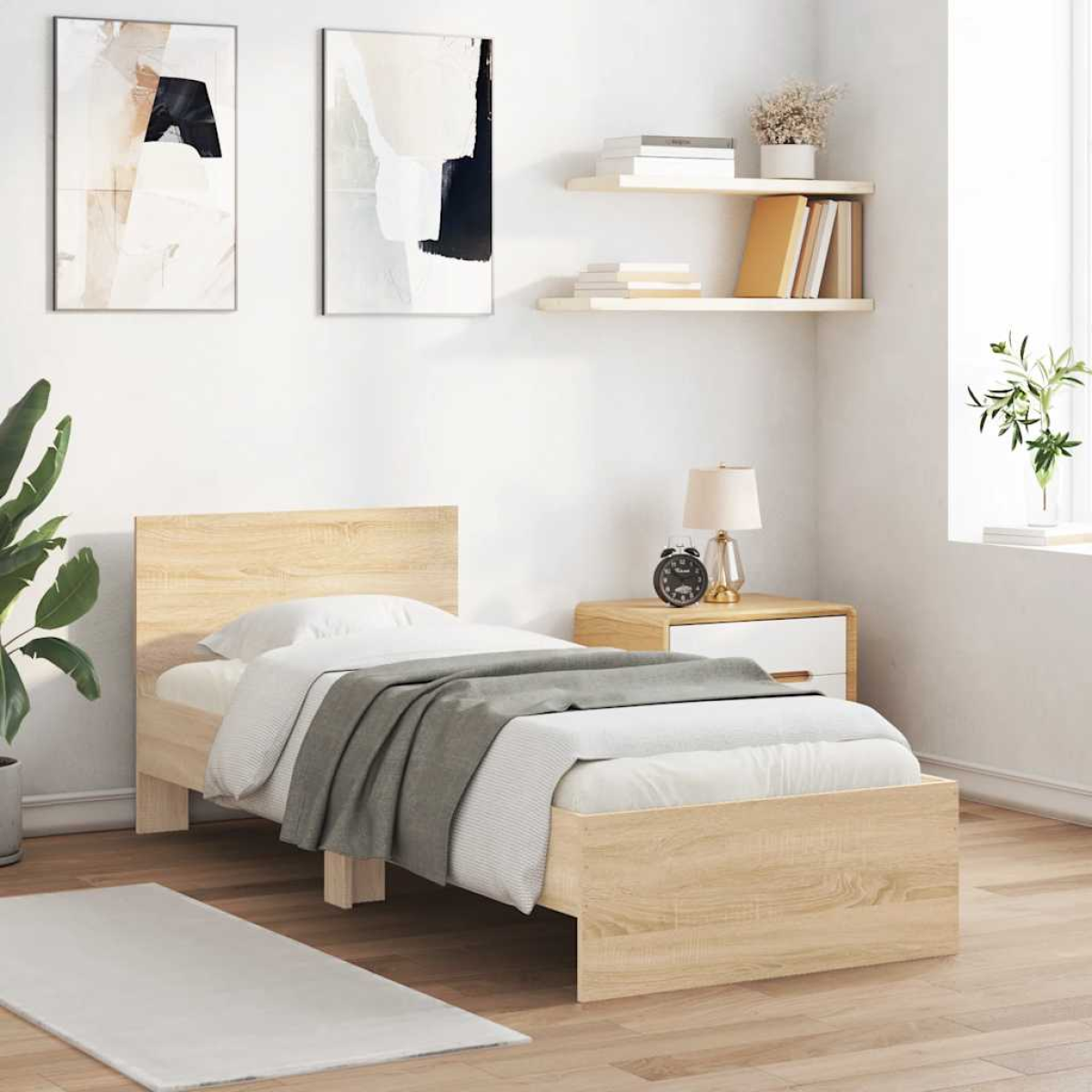 vidaXL Bed Frame with Headboard Old Wood 90 x 200 cm Engineered Wood - from vidaXL