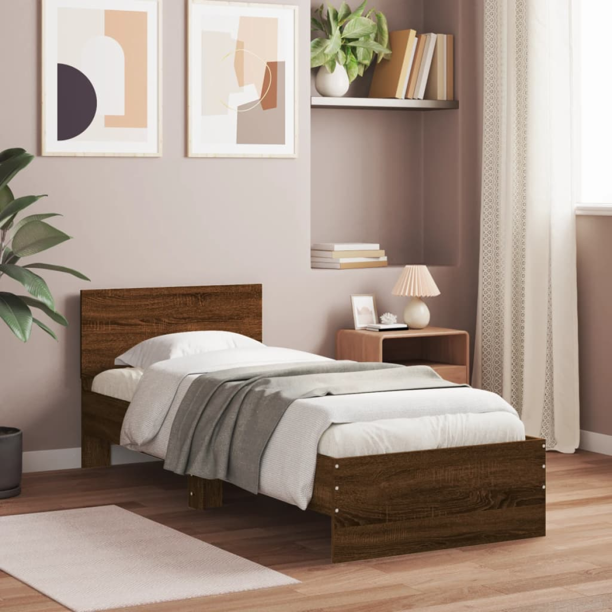 vidaXL Bed Frame with Headboard Old Wood 90 x 200 cm Engineered Wood - from vidaXL