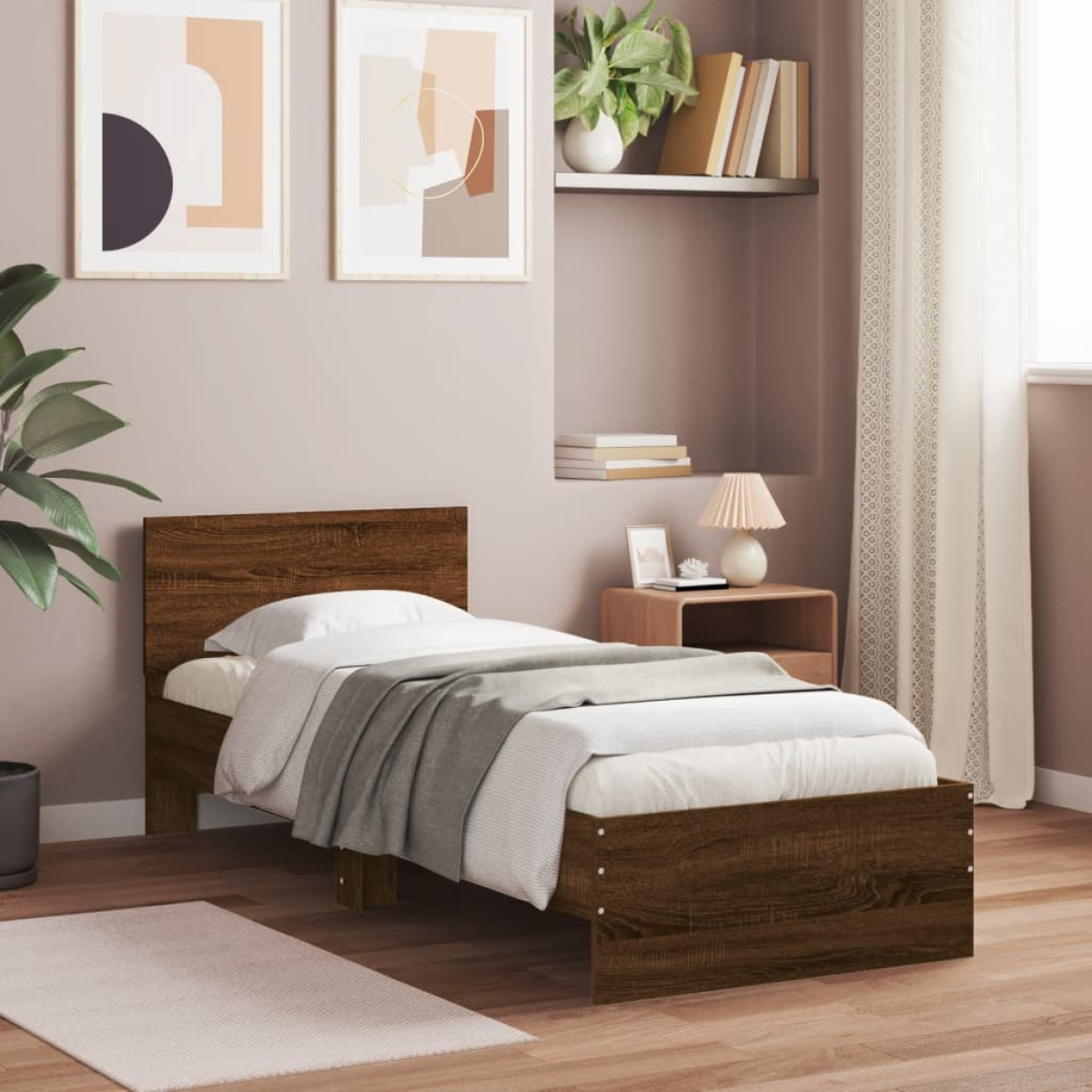 vidaXL Bed Frame with Headboard Old Wood 90 x 200 cm Engineered Wood - from vidaXL