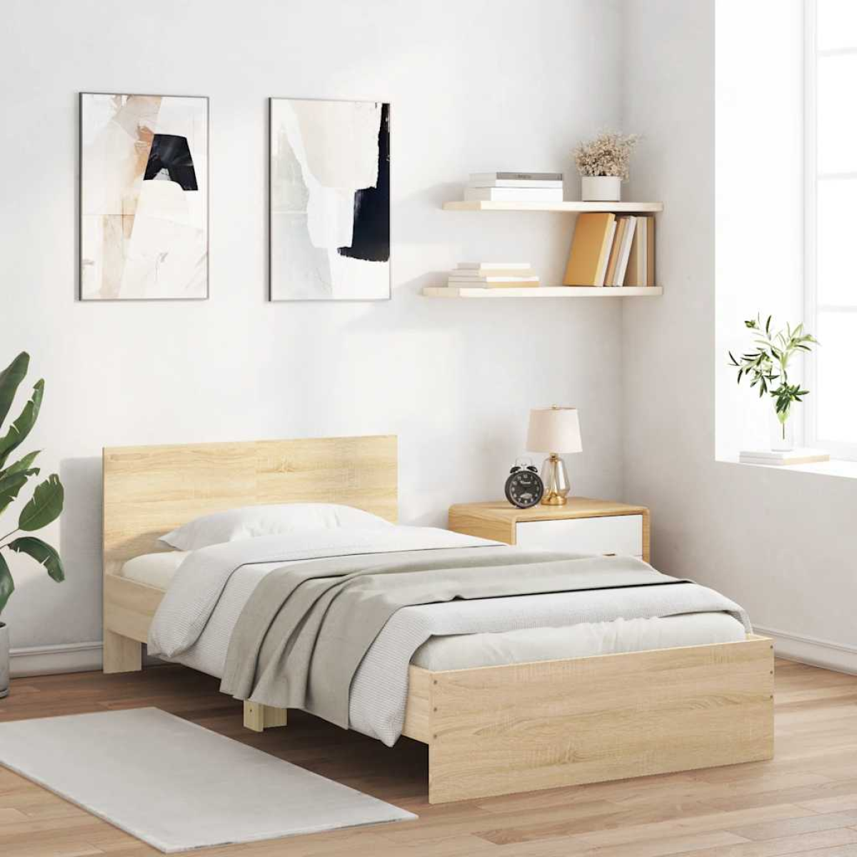 vidaXL Bed Frame with Headboard Old Wood 90 x 200 cm Engineered Wood - from vidaXL