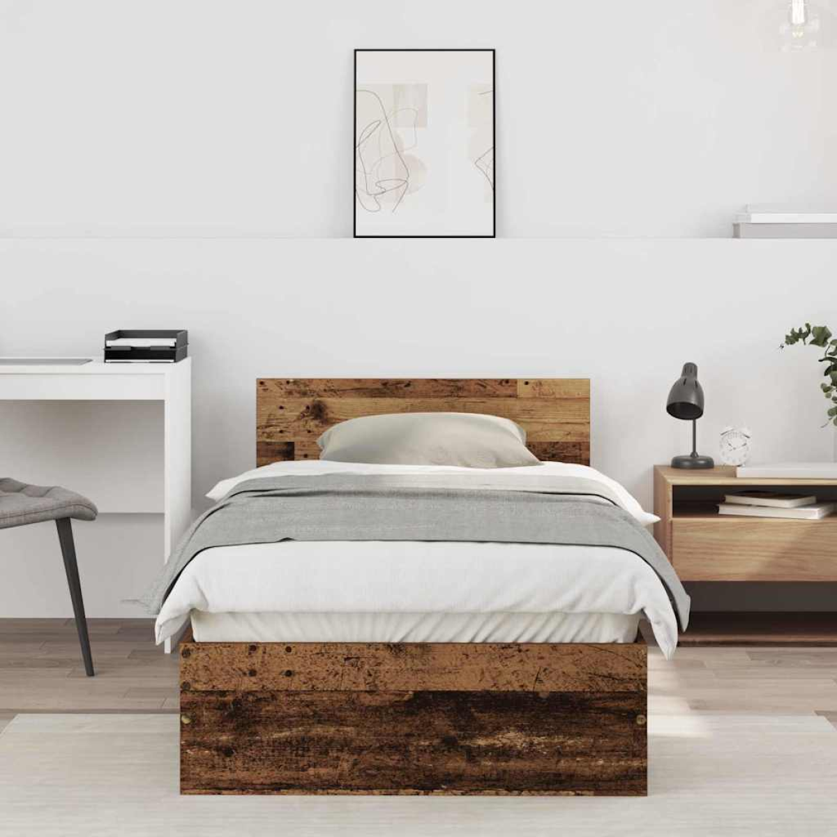 vidaXL Bed Frame with Headboard Old Wood 90 x 200 cm Engineered Wood - from vidaXL