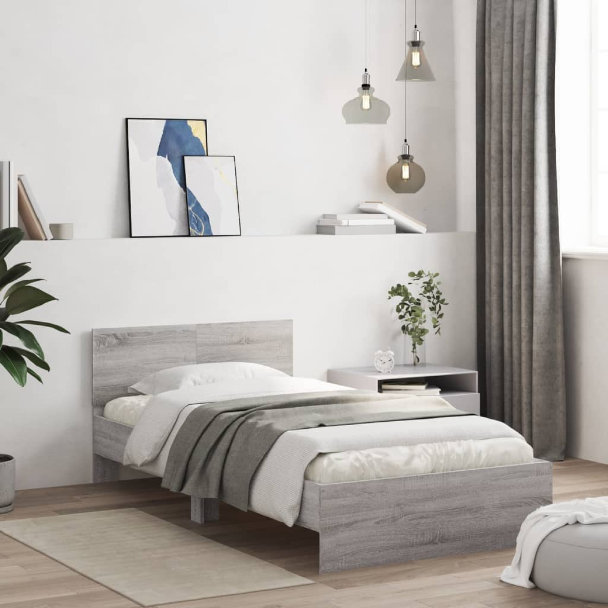 vidaXL Bed Frame with Headboard Old Wood 90 x 200 cm Engineered Wood - from vidaXL