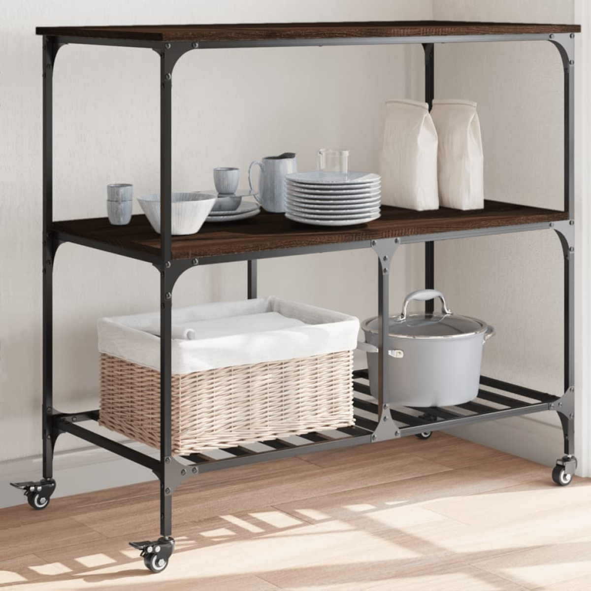 vidaXL Kitchen Trolley Black 100x50x95 cm Engineered Wood - from vidaXL