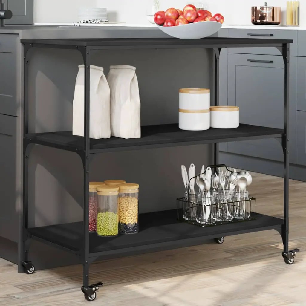 vidaXL Kitchen Trolley Black 102x50x95 cm Engineered Wood - from vidaXL