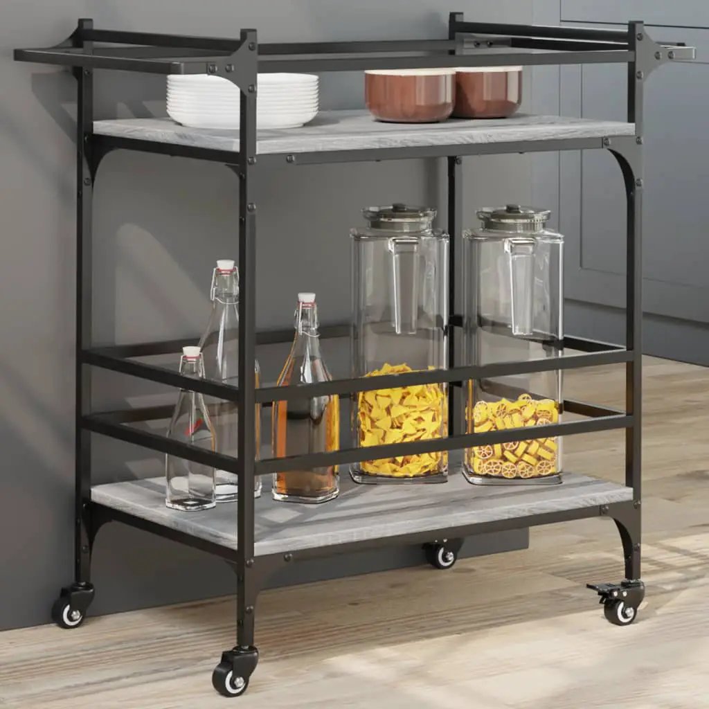 vidaXL Kitchen Trolley Black 82x40x78.5 cm Engineered Wood - from vidaXL