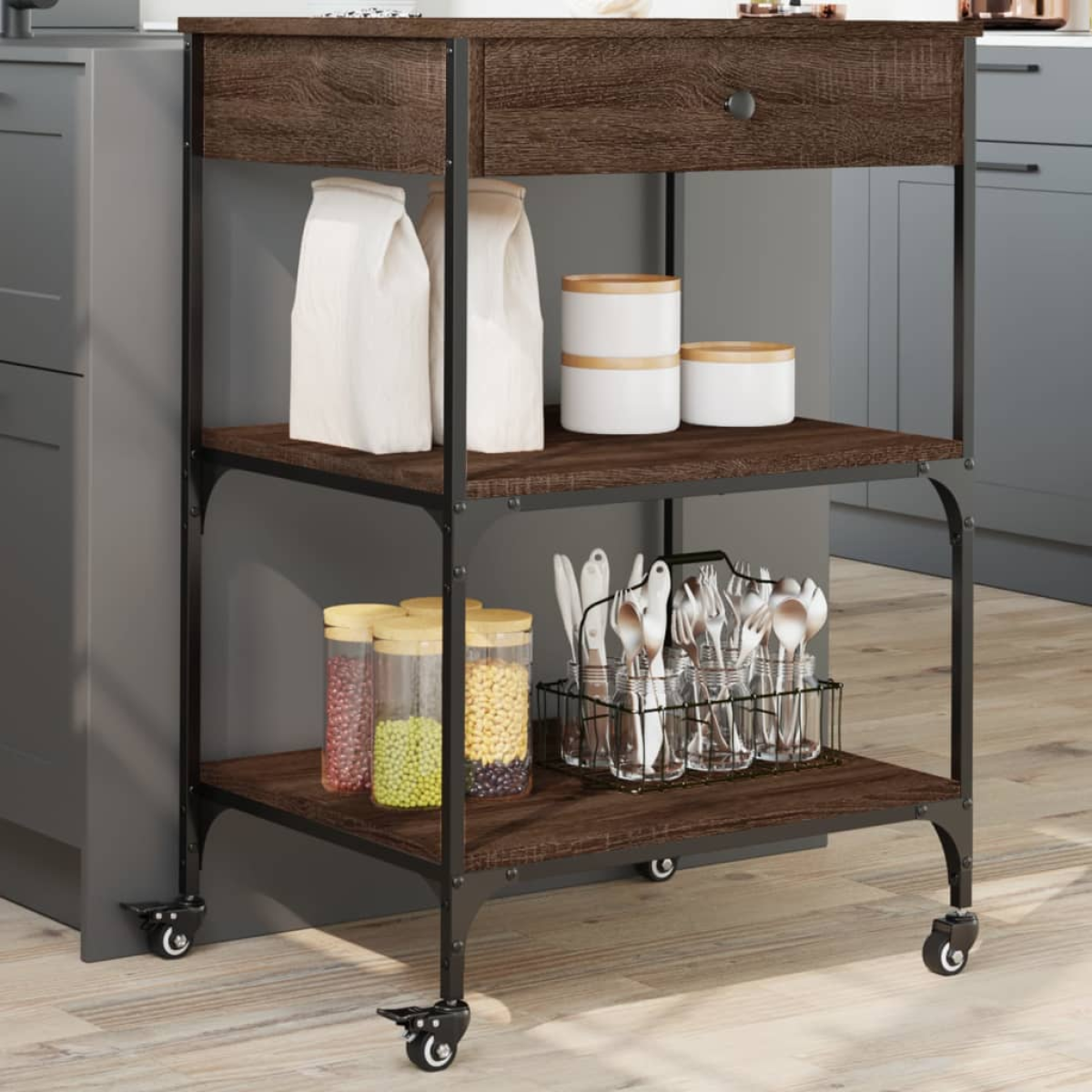 vidaXL Kitchen Trolley Black 60x48x89.5 cm Engineered Wood - from vidaXL