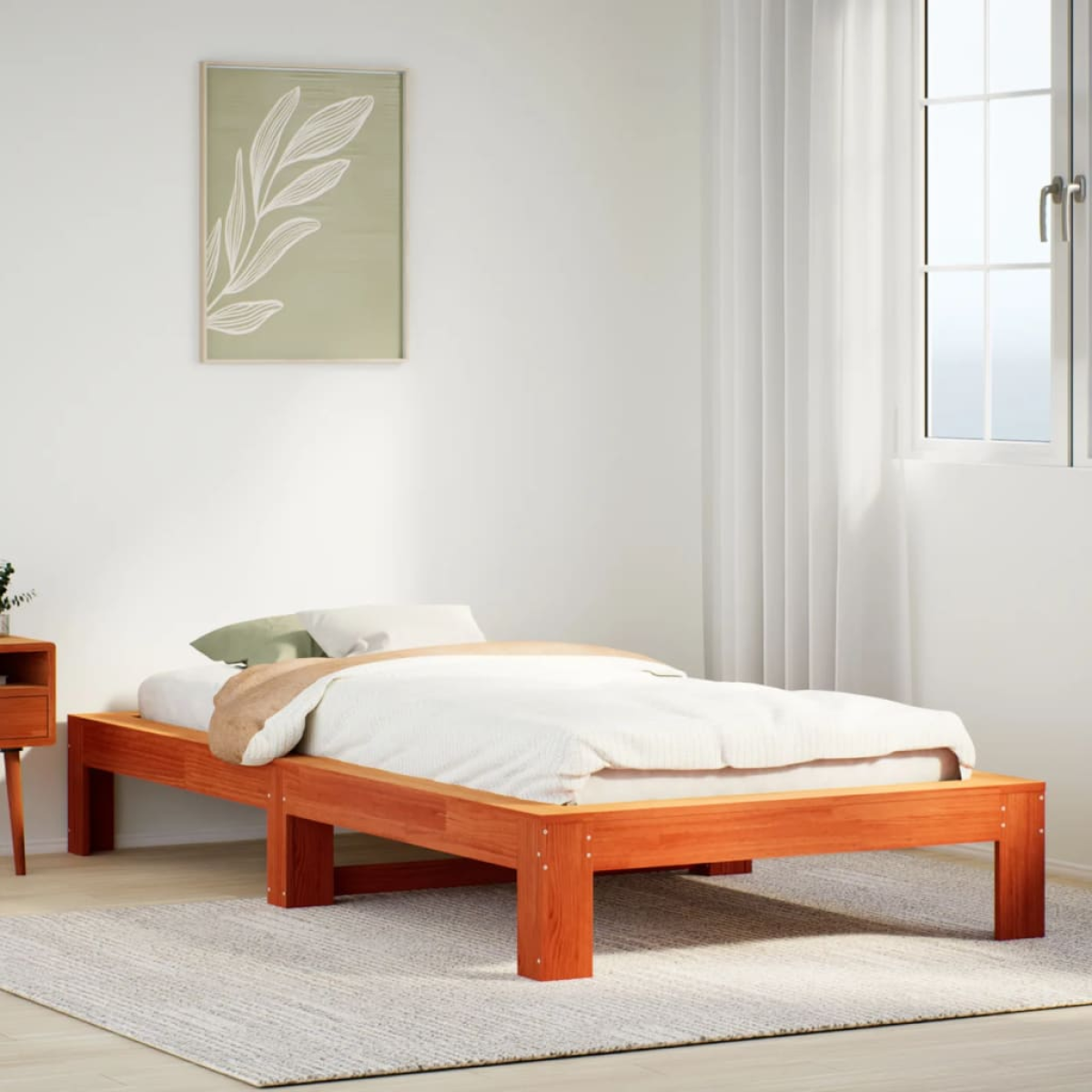 vidaXL Bed Frame | Natural wood colour | Solid pine wood, Plywood slats | Single - from vidaXL