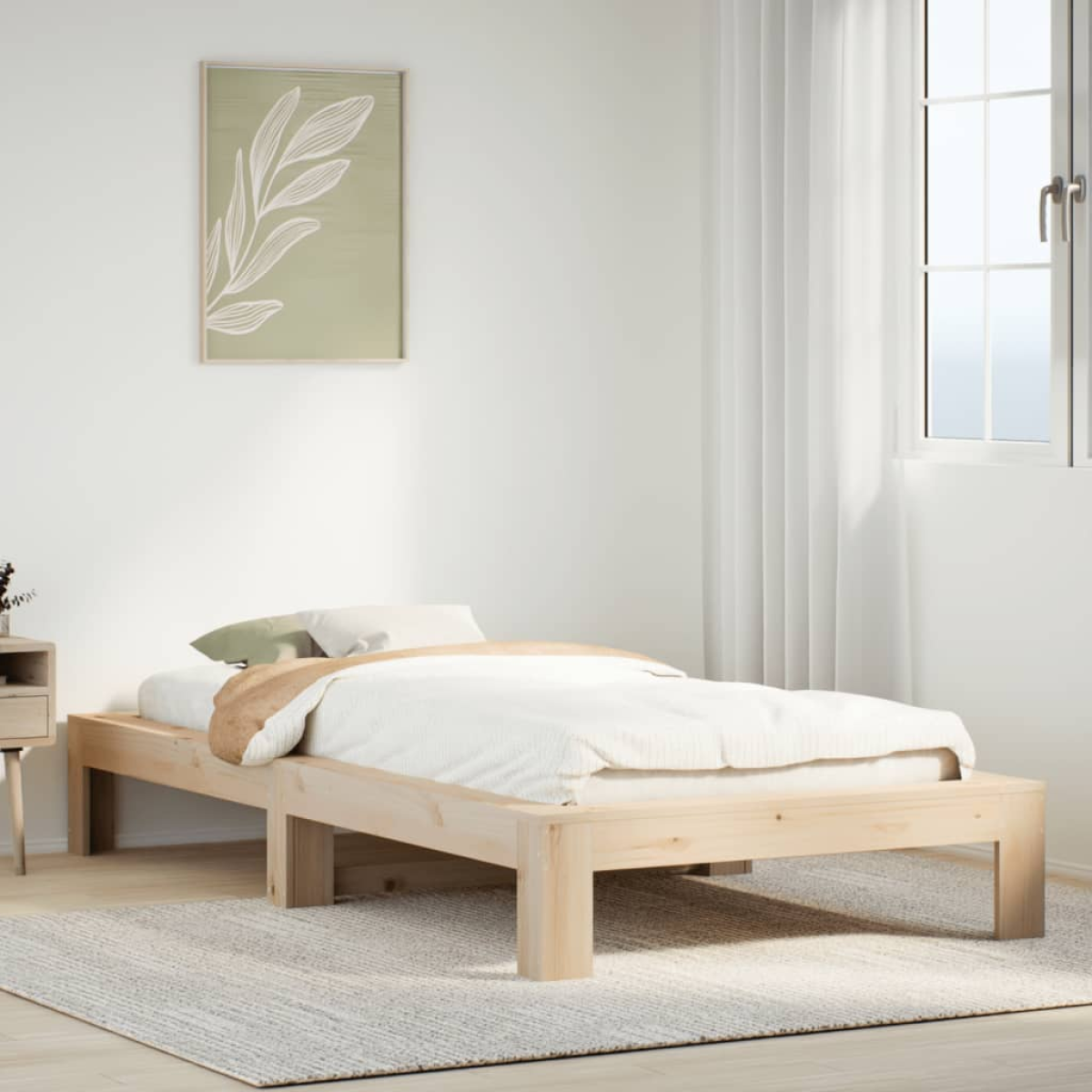 vidaXL Bed Frame | Natural wood colour | Solid pine wood, Plywood slats | Single - from vidaXL