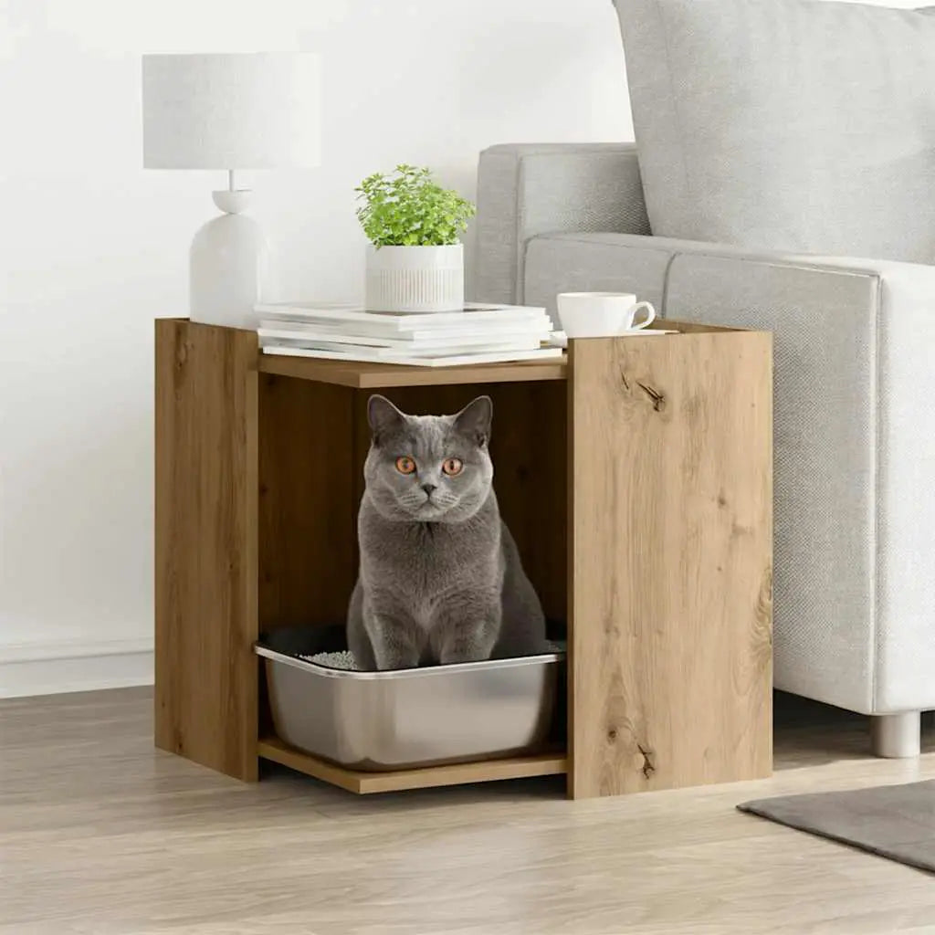 vidaXL Cat Litter Box Enclosure Black Oak 42 x 42 x 51 cm - from vidaXL