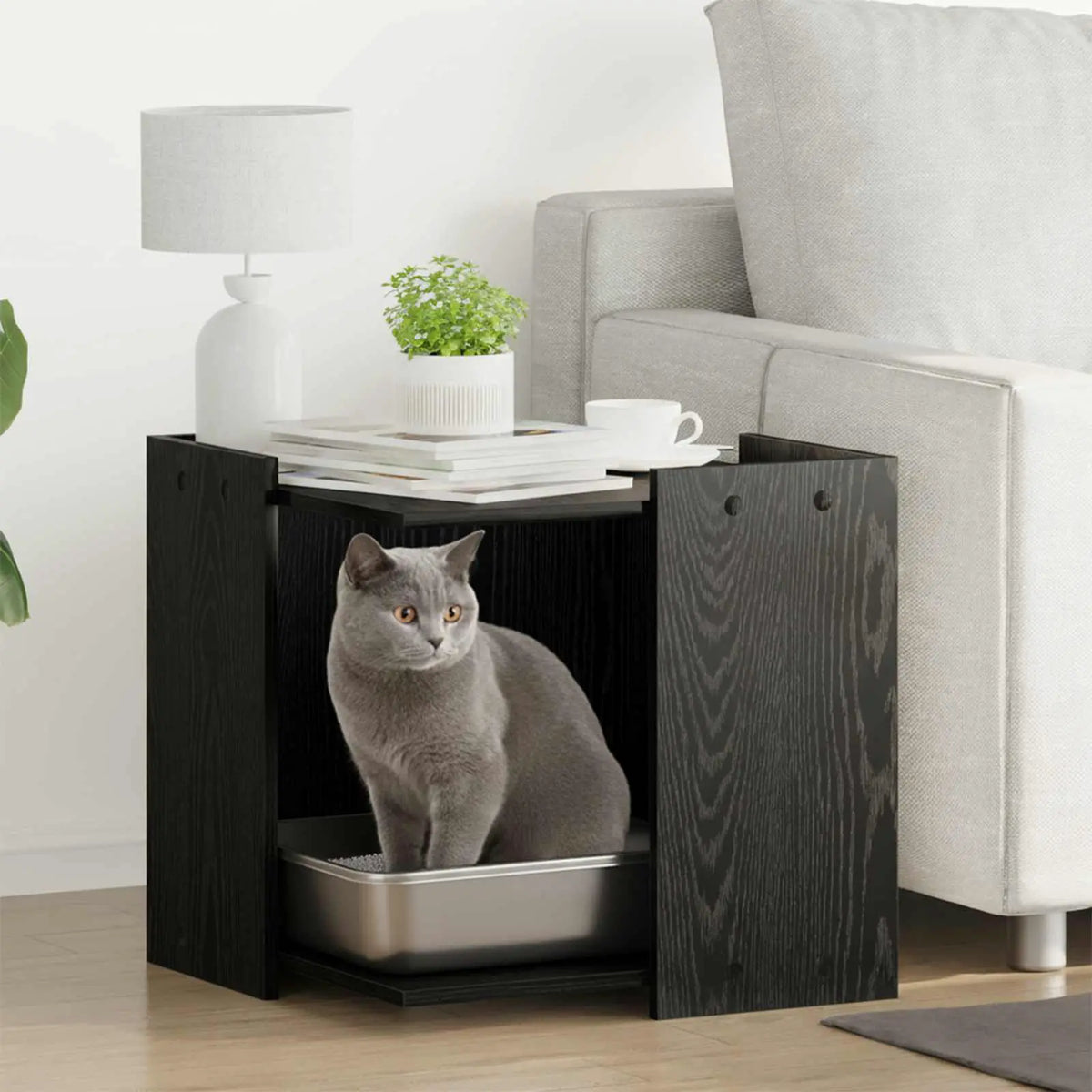 vidaXL Cat Litter Box Enclosure Black Oak 42 x 42 x 51 cm - from vidaXL