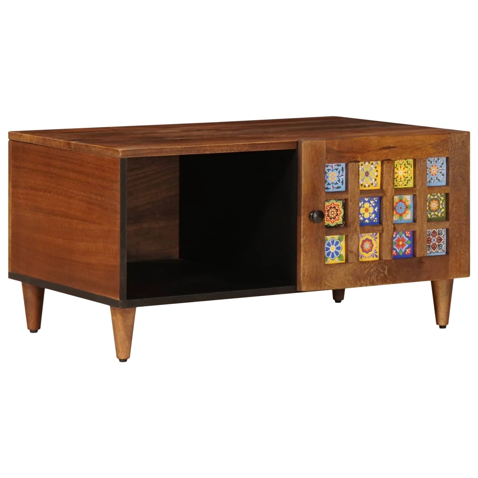 vidaXL VidaXL Coffee Table 80 x 50 x 40 cm Solid Mango Wood with Colorful Mosaic Tile Front for Living Room - Coffee Table