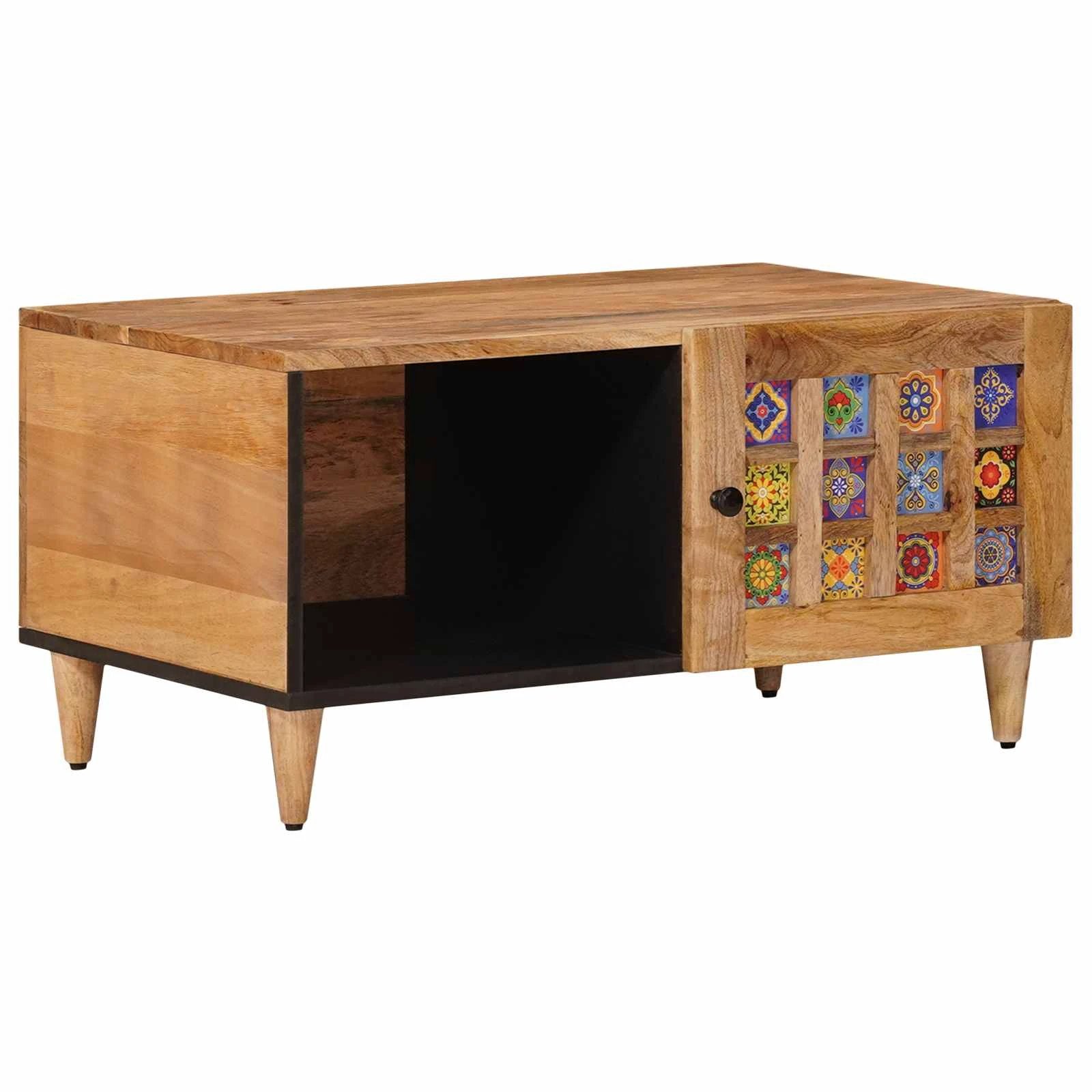 vidaXL VidaXL Coffee Table 80 x 50 x 40 cm Solid Mango Wood with Colorful Mosaic Tile Front for Living Room - Coffee Table