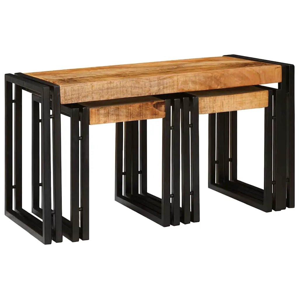 vidaXL vidaXL Nesting Table 3 pcs Brown and Black Solid Mango Wood and Metal - Nest of Tables