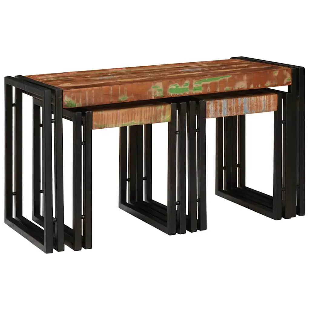 vidaXL vidaXL Nesting Table 3 pcs Brown and Black Solid Mango Wood and Metal - Nest of Tables