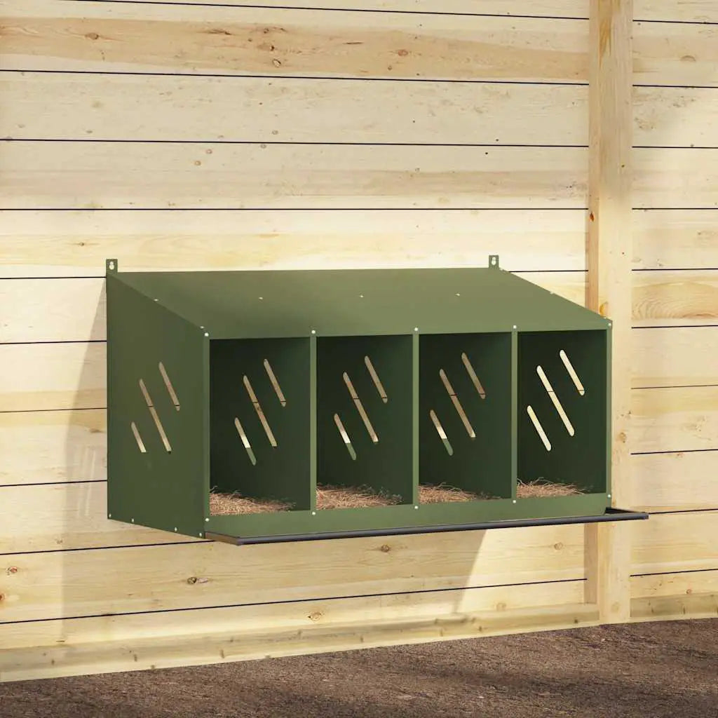 vidaXL Chicken Nesting Box with 4 Compartments Olive Green Metal - from vidaXL