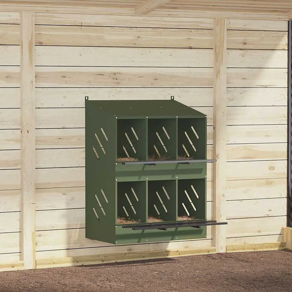 vidaXL Chicken Nesting Box with 4 Compartments Olive Green Metal - from vidaXL