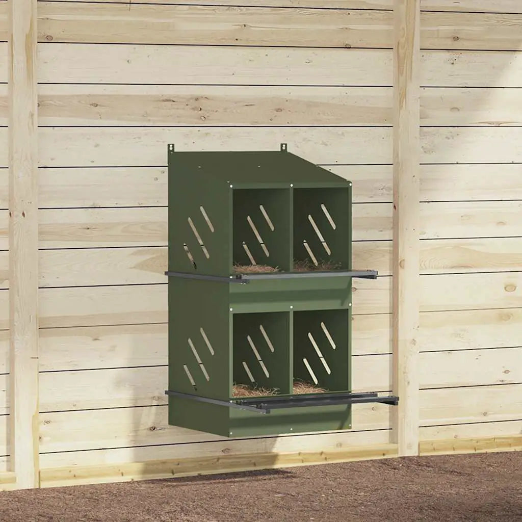 vidaXL Chicken Nesting Box with 4 Compartments Olive Green Metal - from vidaXL