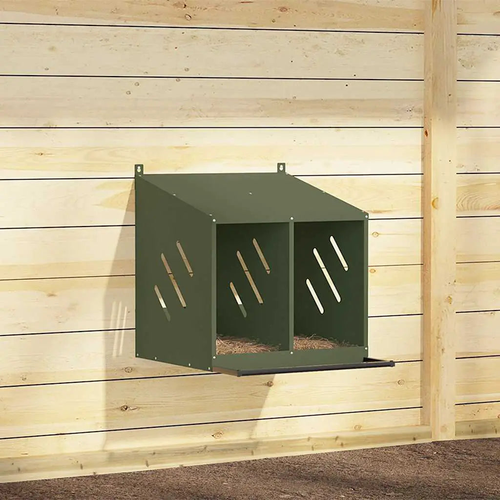 vidaXL Chicken Nesting Box with 4 Compartments Olive Green Metal - from vidaXL