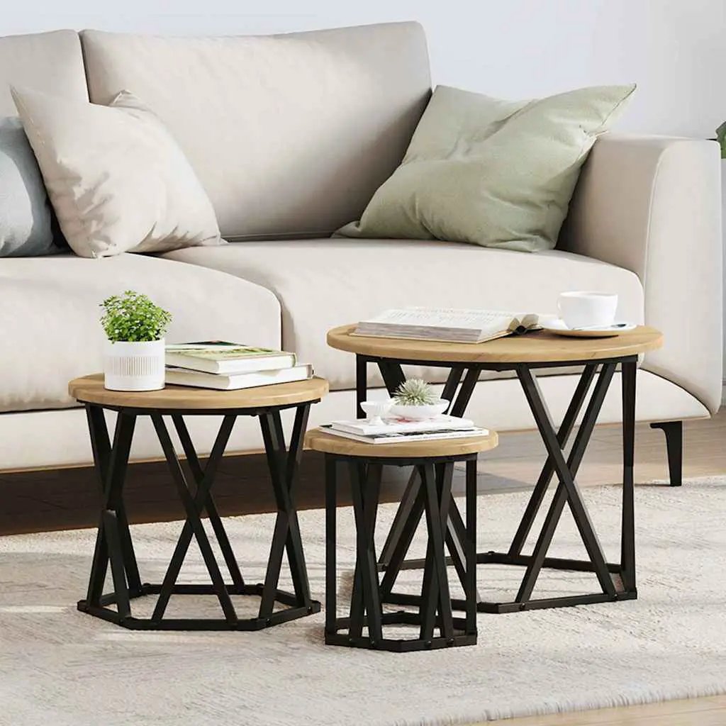 vidaXL vidaXL Nesting Side Table 3 pcs Black Oak Engineered Wood and Steel - Nest of Tables