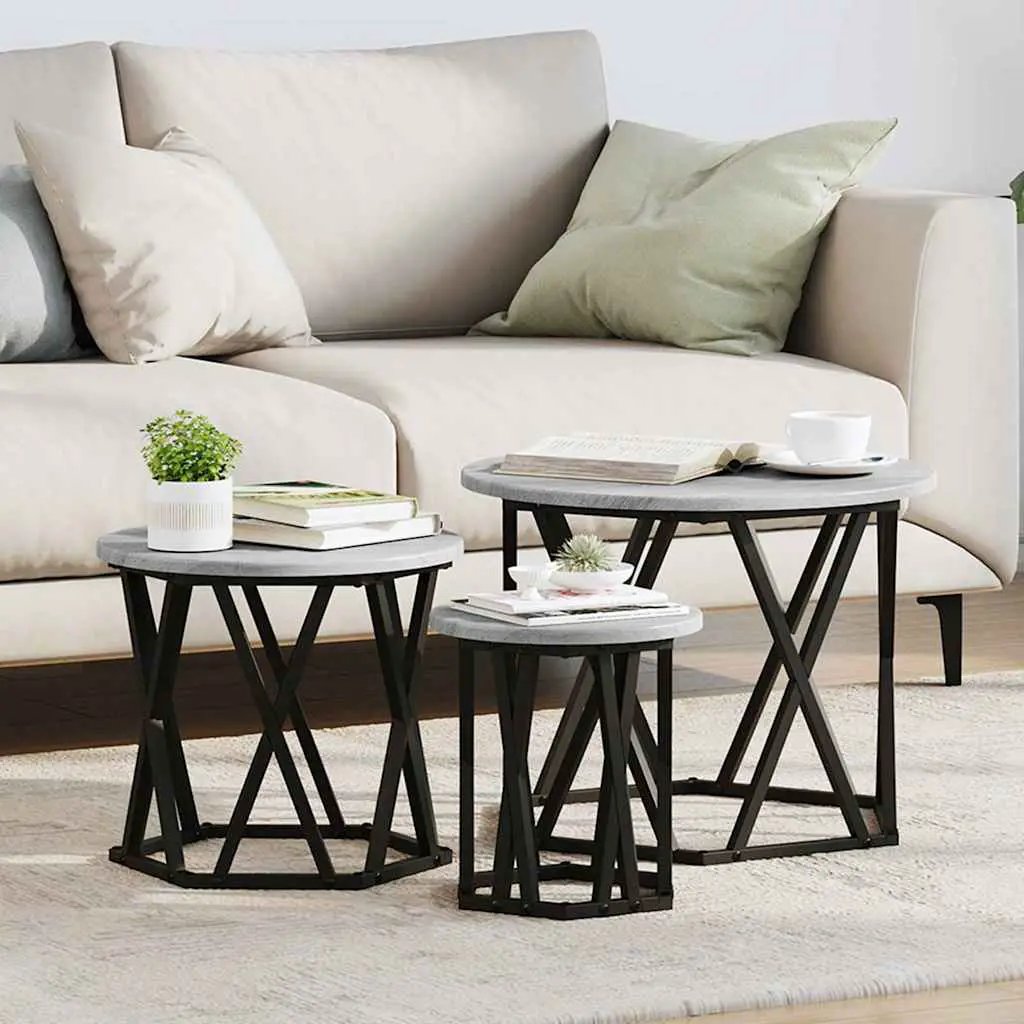 vidaXL vidaXL Nesting Side Table 3 pcs Black Oak Engineered Wood and Steel - Nest of Tables