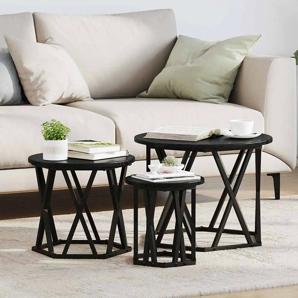 vidaXL vidaXL Nesting Side Table 3 pcs Black Oak Engineered Wood and Steel - Nest of Tables