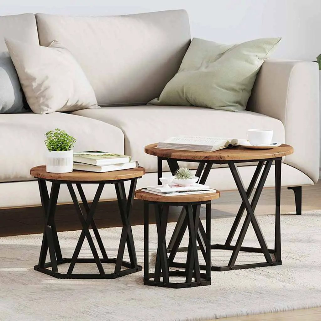 vidaXL vidaXL Nesting Side Table 3 pcs Black Oak Engineered Wood and Steel - Nest of Tables