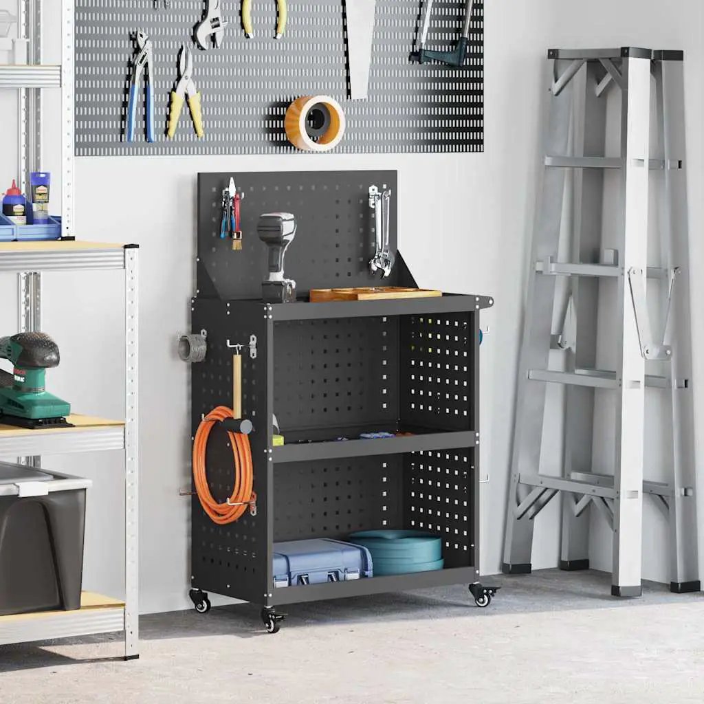 vidaXL Tool Trolley with Shelf Black 75 x 35 x 73 cm Cold-rolled Steel - from vidaXL