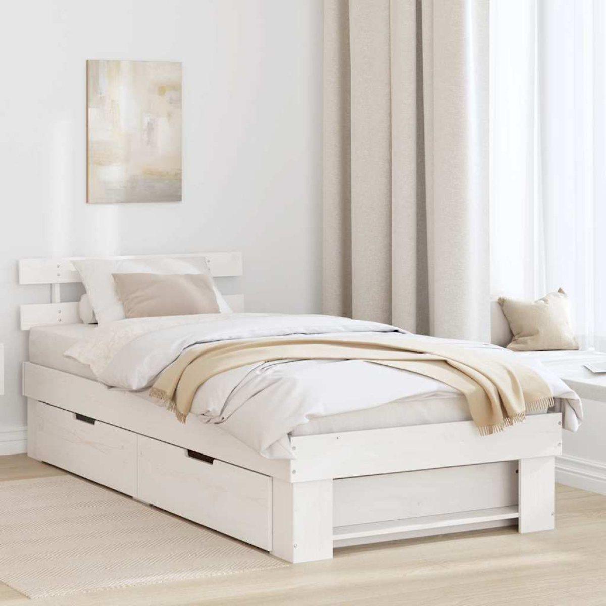 vidaXL Bed Frame with Headboard Natural 100 x 200 cm Solid Pine Wood - from vidaXL
