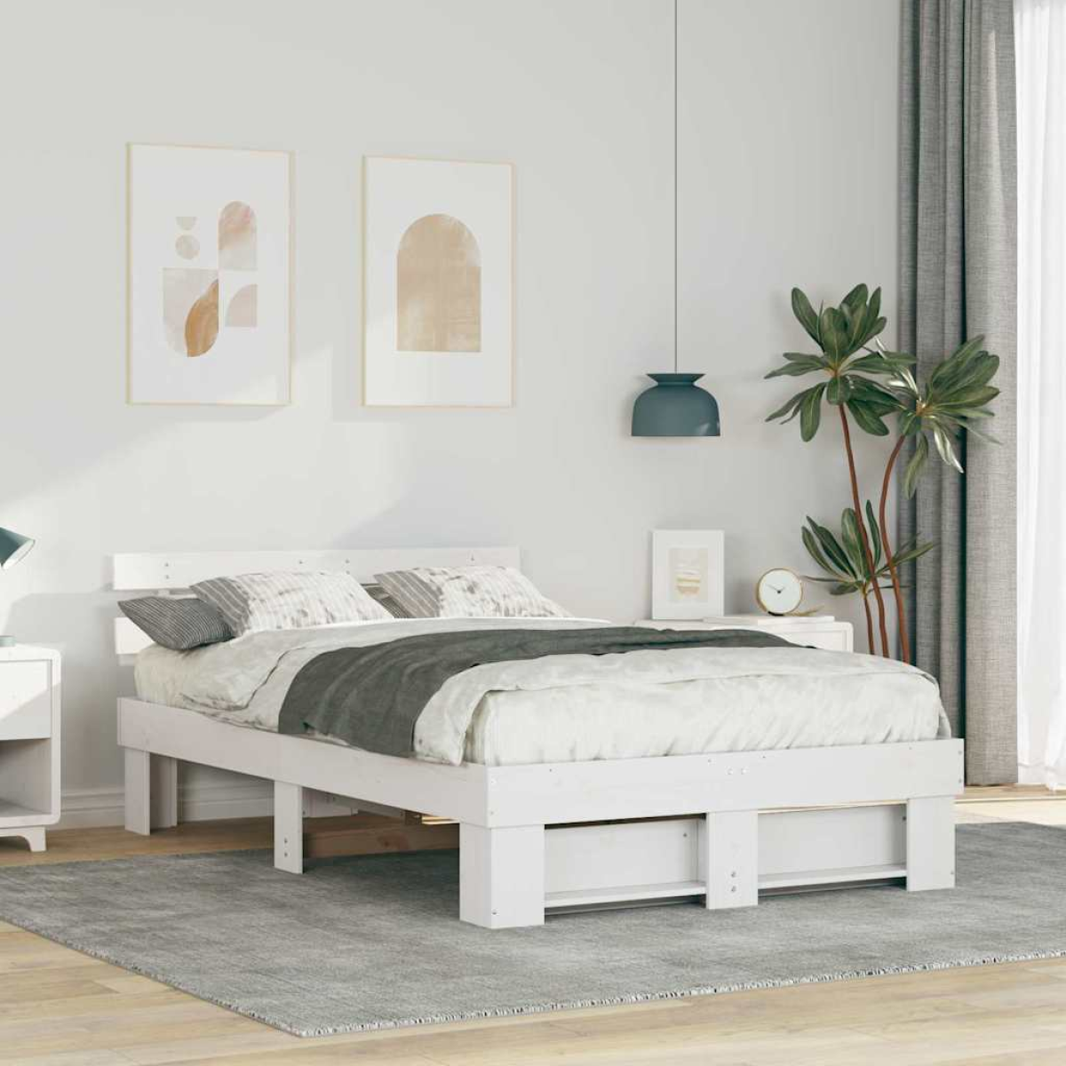 vidaXL Bed Frame with Headboard Brown 160 x 200 cm Solid Pine Wood - from vidaXL
