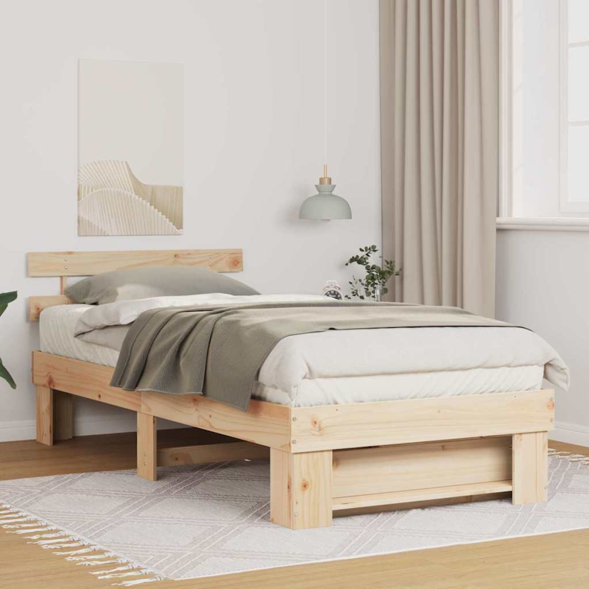vidaXL Bed Frame with Headboard Brown 160 x 200 cm Solid Pine Wood - from vidaXL