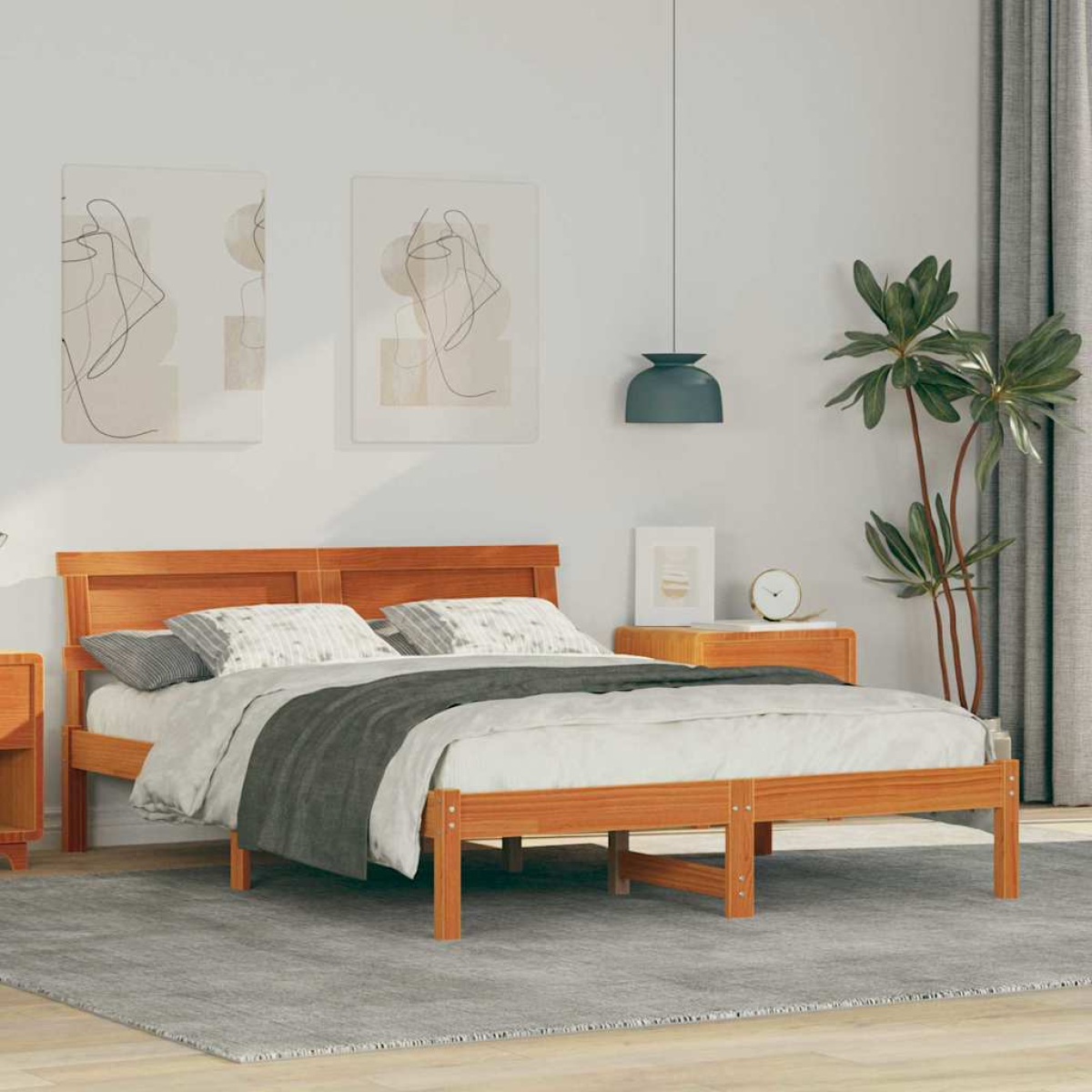 vidaXL Bed Frame with Headboard Brown 180 x 200 cm Solid Pine Wood - from vidaXL