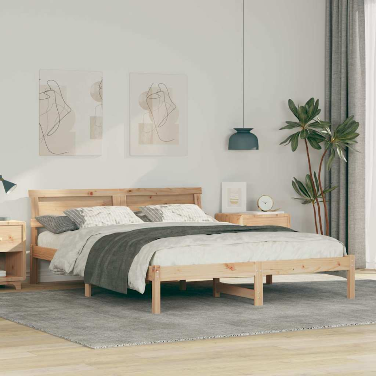 vidaXL Bed Frame with Headboard Brown 180 x 200 cm Solid Pine Wood - from vidaXL